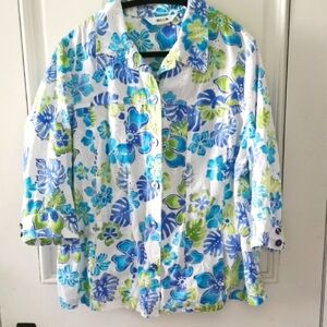 ALIA womens embroidered eyelet floral cotton jacket blouse. Size 18